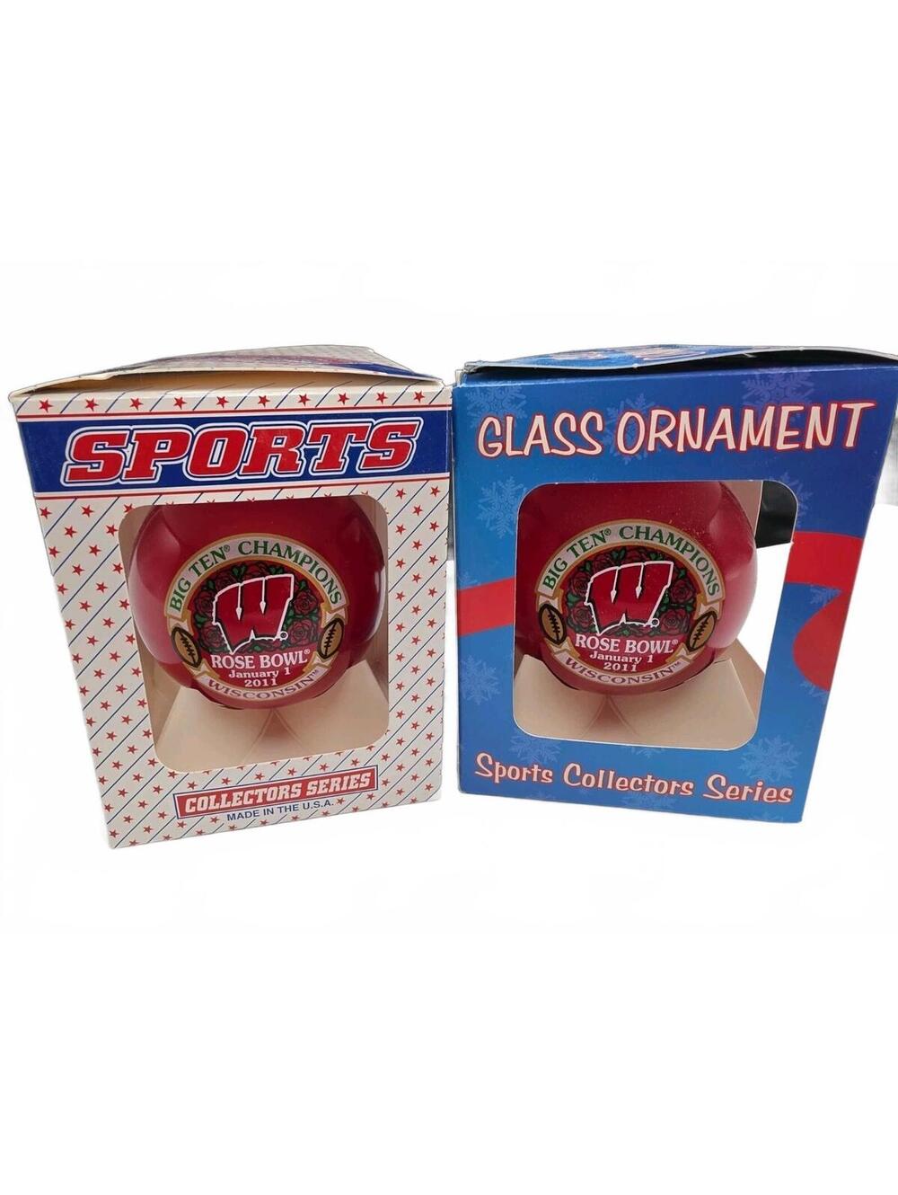 Wisconsin Badgers Rose Bowl Glass Christmas Ornament Big Ten Champions Coll
